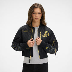 Alpha Industries x Los Angeles Lakers Black and Gold Women's Cropped L-2B Bomber Jacket