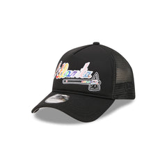 Atlanta Braves Rainbow Wordmark 9FORTY A-Frame Trucker Hat