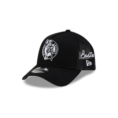 Boston Celtics Side Script Black 9FORTY A-Frame Trucker Hat