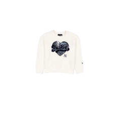 New York Yankees Girls Sequin Heart Chrome White Crewneck