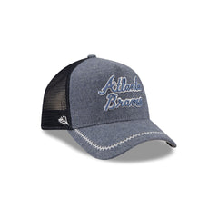 Atlanta Braves Navy Brushed Chambray 9FORTY A-Frame Trucker Hat