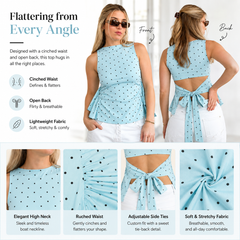 Summer Polka-Dot Backless Sleeveless Top with Tie Straps