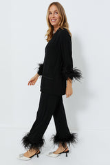 Black Party Pajama Set with Feathers
