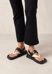 Decade Bicolor Black Cream Leather Sandals