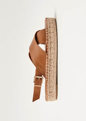 Crossed Camel Leather Espadrilles