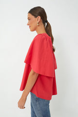 Red Finley Flutter Sleeve Top