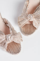 Champagne Shimmer Lame Emilia Pleated Knot Mules