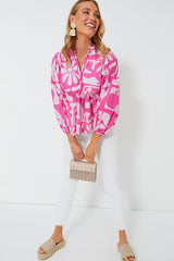 Exclusive Pink Twiggy Mandarin Balloon Sleeve Blouse