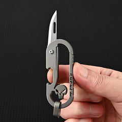 Titanium Skull Carabiner Keychain Folding Pocket Knife