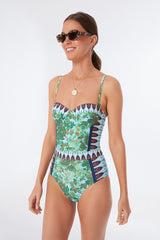 Green Rayure Fleurie Lipsi Printed One Piece