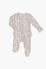 Dainty Floral Ruffle Front Zipper Footie 6-9M