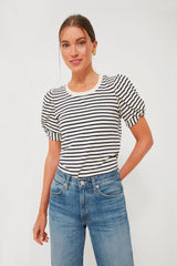 Navy Striped Vesty Puff Short Sleeve Crewneck