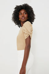 Tan Vesty Puff Sleeve Crewneck