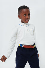 Blue Piping Parker Long Sleeve Polo