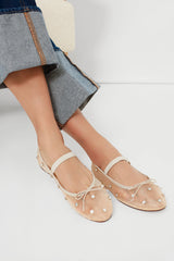Cream Mesh with Clear Rhinestones Leonie Flats