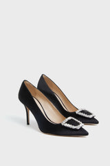 Black Sophia Jewel Buckle Satin Heels