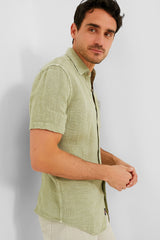 Canyon Olive Basketweave Shot Sleeve Palma Linen Shirt