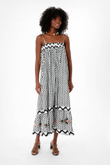 Black Ripple Tie Strap Smocked Straight Midi Dress