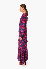 Exclusive Blue Kazak Mock Neck Maxi Dress