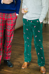 Hunter Green Candy Cane Embroidered Corduroy Pants (32 Inseam)