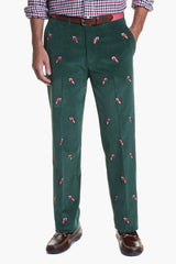 Hunter Green Candy Cane Embroidered Corduroy Pants (32 Inseam)