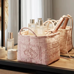 Boho-Chic Quilted Floral Storage Basket