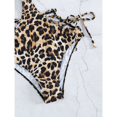 Leopard print halter one-piece swimsuit
