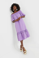 Purple Shirred Capri Midi Dress