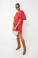 Red Finley Flutter Sleeve Dress