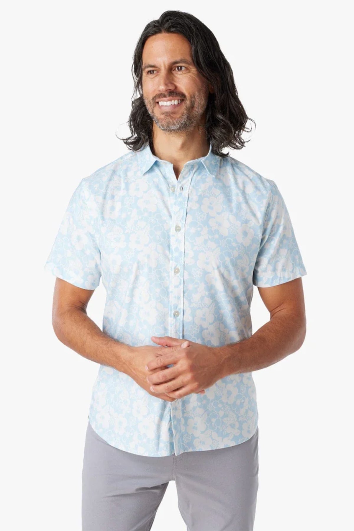 Light Blue Hibiscus Short Sleeve Windward Shirt