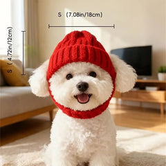 Last Day: BUY 2 GET 1 FREE - Red Wool Knit Dog Beanie with Ear Flaps – Warm Winter Hat