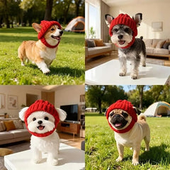 Last Day: BUY 2 GET 1 FREE - Red Wool Knit Dog Beanie with Ear Flaps – Warm Winter Hat