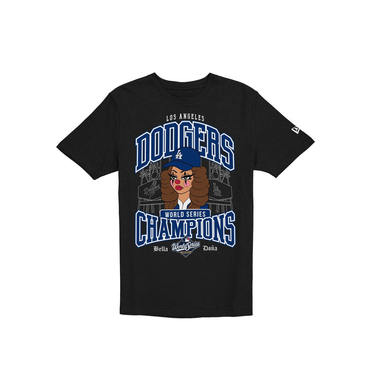 Bella Doña x Los Angeles Dodgers 2025 World Series Champions Character Black T-Shirt