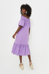Purple Shirred Capri Midi Dress
