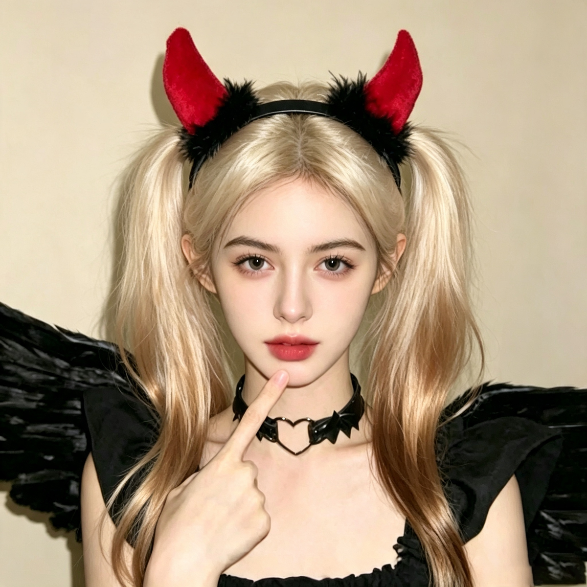 Little devil headdress and sheer lace pajama set