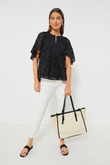 Black Eyelet Finley Flutter Sleeve Top