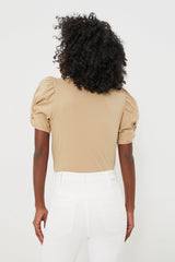 Tan Vesty Puff Sleeve Crewneck