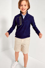Navy Long Sleeve Knit Jacquard 1/2 Zip Pullover
