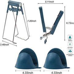 4-Pack(Navy-Blue)Hot Plate Gripper,Stainless Steel Bowl Clip,Kitchen Tongs Bowl Dish Pan Clip Anti-scalding, NavyBlue
