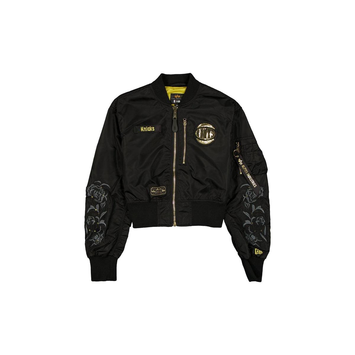 Alpha Industries x New York Knicks Black and Gold Women's Cropped L-2B Bomber Jacket