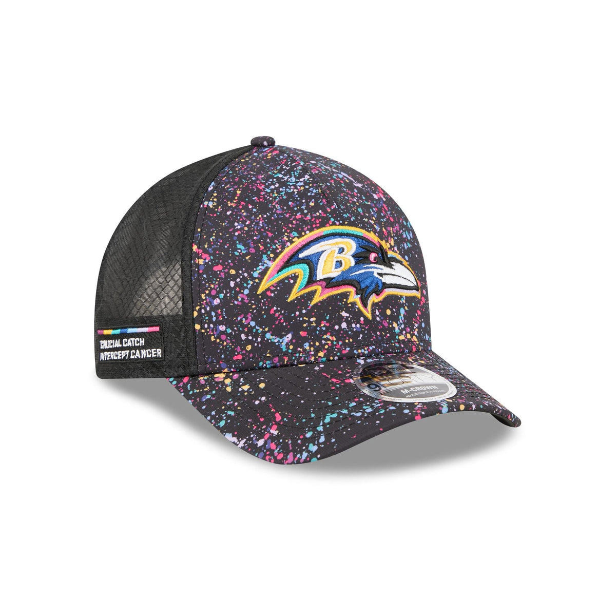 Baltimore Ravens 2025 Crucial Catch 9FORTY M-Crown A-Frame Trucker Hat