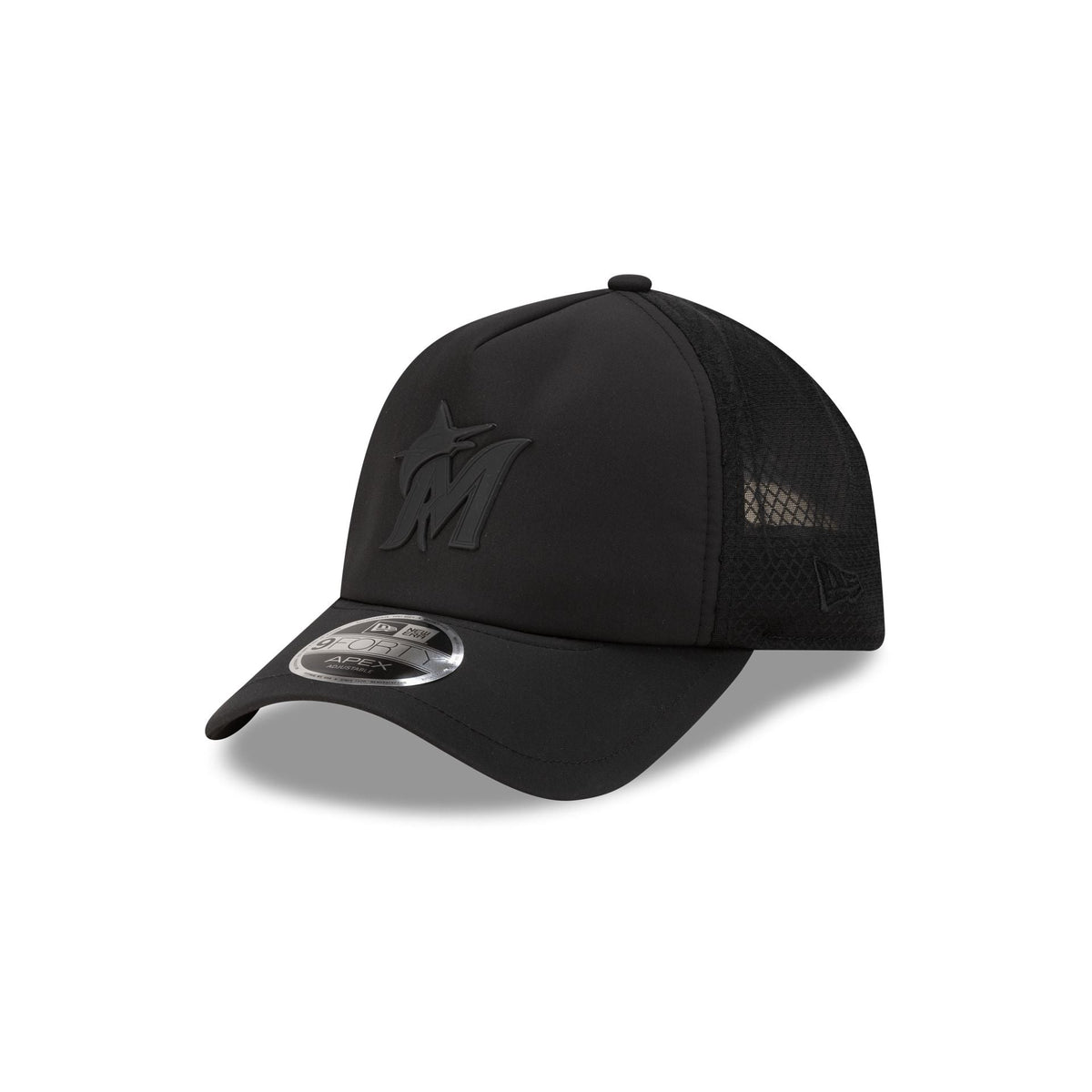 Miami Marlins 2026 Batting Practice Black 9FORTY APEX Trucker Hat