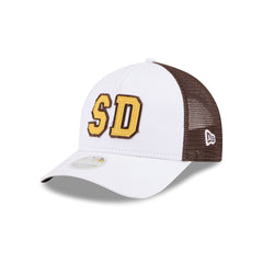 San Diego Padres Optic White Felt Logo Women's 9FORTY M-Crown A-Frame Trucker Hat