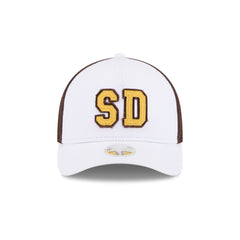San Diego Padres Optic White Felt Logo Women's 9FORTY M-Crown A-Frame Trucker Hat