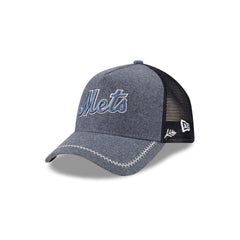 New York Mets Navy Brushed Chambray 9FORTY A-Frame Trucker Hat
