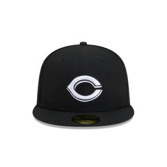 Cincinnati Reds Black and White Basic 59FIFTY Fitted Hat