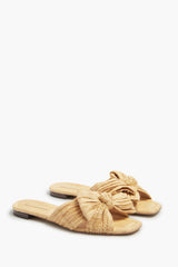 Natural Pleated Straw Daphne Flats