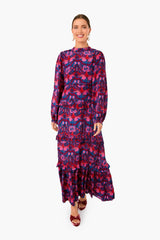 Exclusive Blue Kazak Mock Neck Maxi Dress