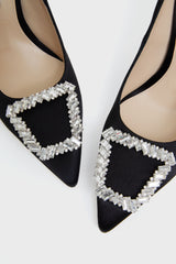 Black Sophia Jewel Buckle Satin Heels