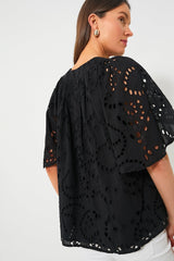 Black Eyelet Finley Flutter Sleeve Top